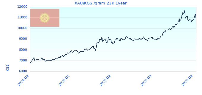 XAU/KGS /gram 23K 1year