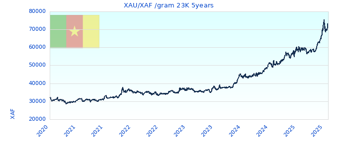 XAU/XAF /gram 23K 5years